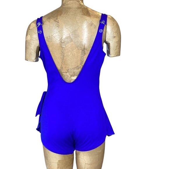 VTG Roxanne 70's Solid Bra Sarong 1-Piece Swimsuit/skirt Sz 12/36D Blue #316B - Picture 4 of 8